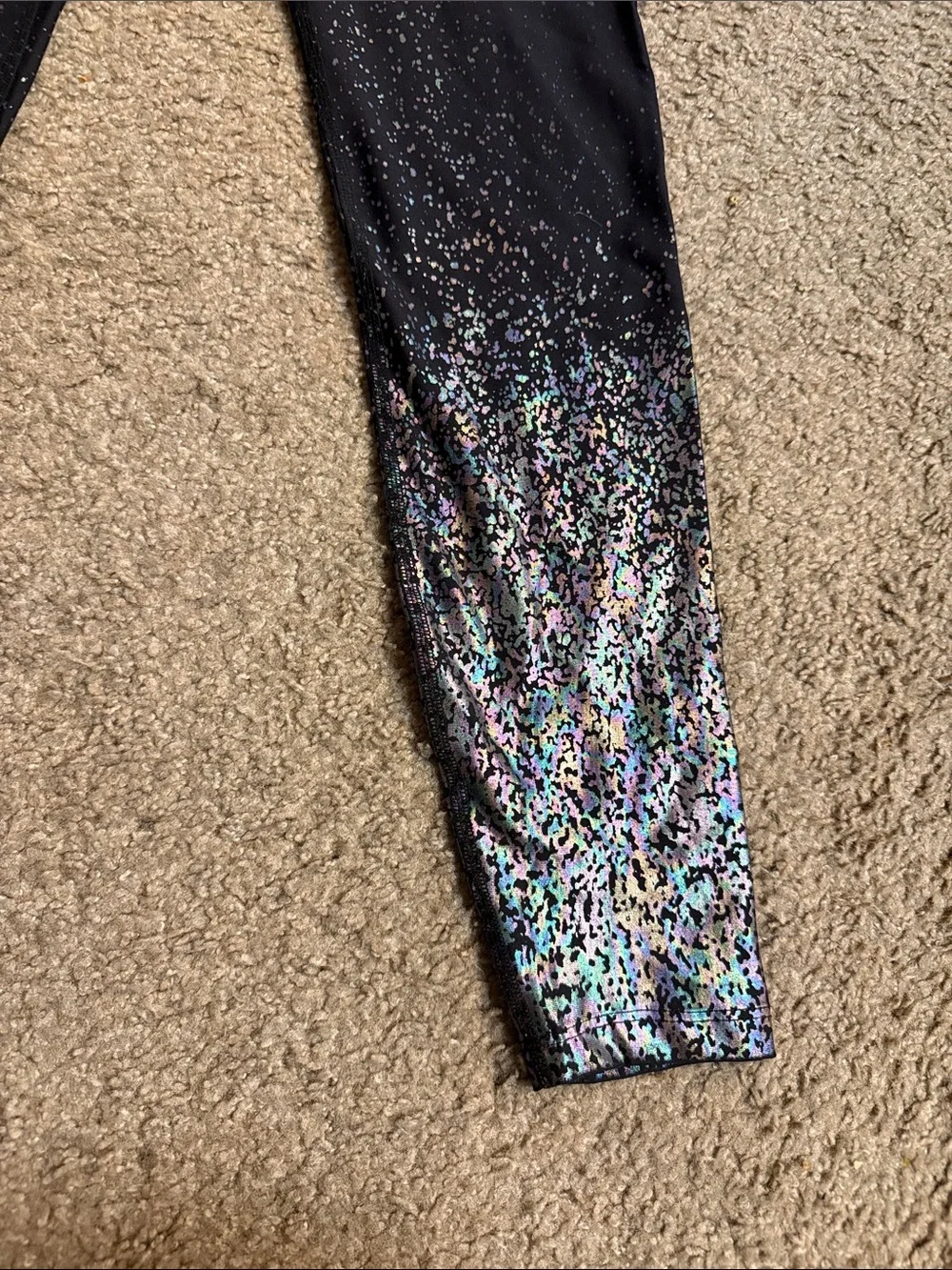 Beyond Yoga Black High-Waist Leggings and Bra Set with Iridescent Sequin Ombre